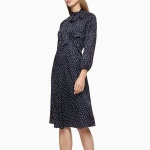 Calvin Klein Polka Dot 3/4 Sleeve Tie Neck Dress